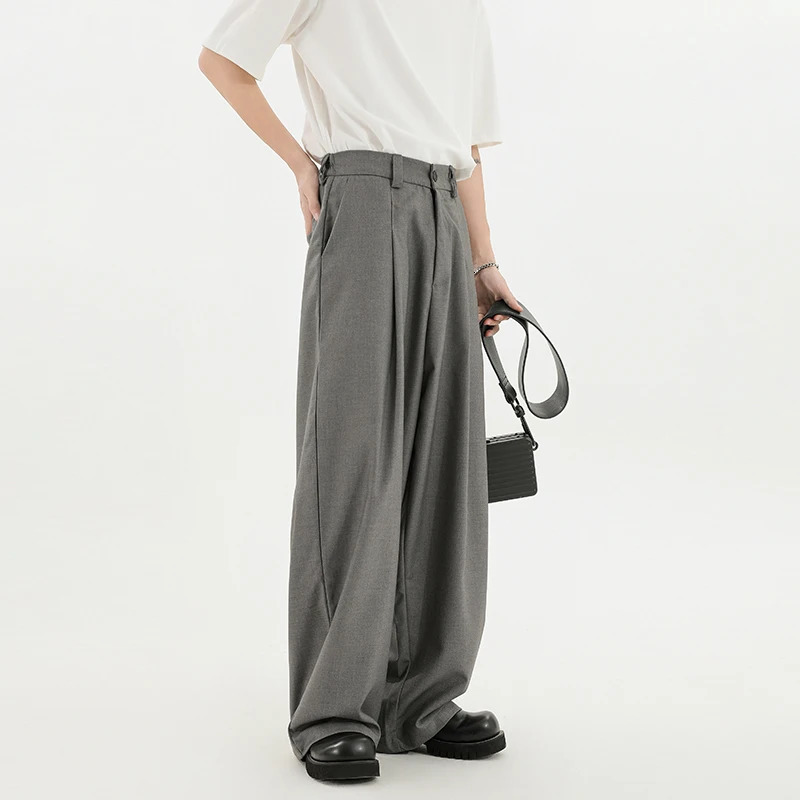 Grey suit pants mens oversized fashionable black dress Korean loose wide leg office formal M3XL 250313