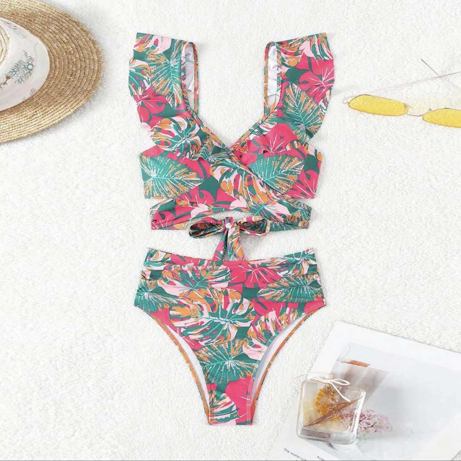 2024 New Womens Printed Summer Push Up Swimsuit High Waist Bikini Set Swimsuit Beach Wear Fa Holiday SwimsuitXJ250315