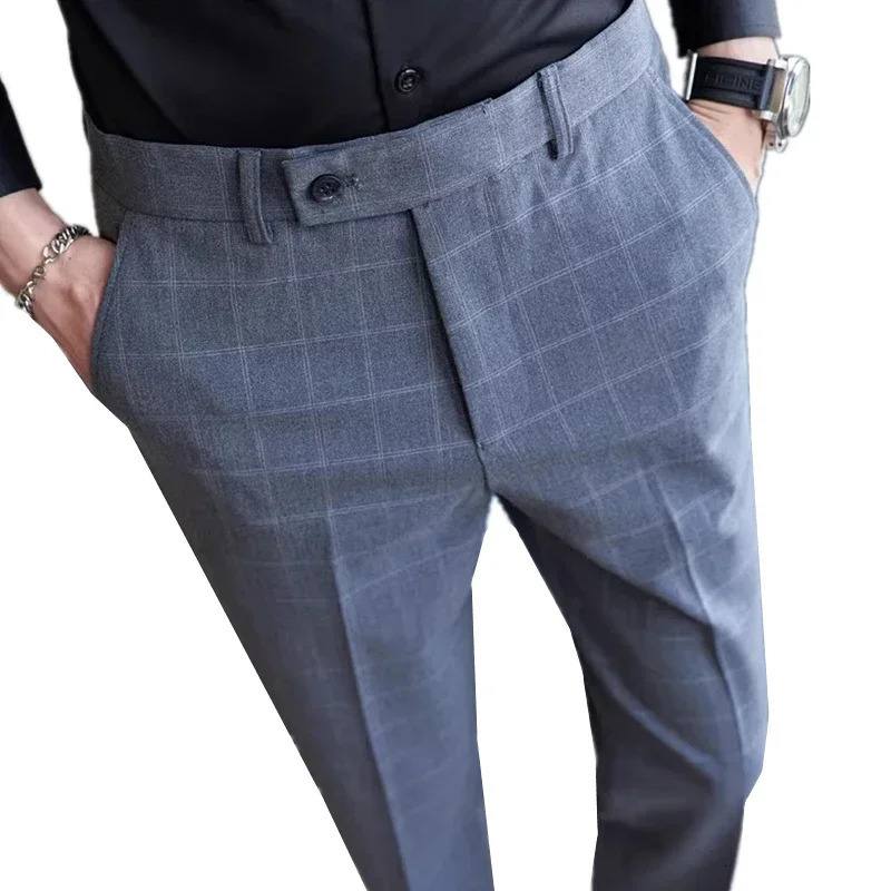 Grey flat bottomed pants for men fashionable ultrathin striped Trouser South Korean Navy blue Pantalones Hombre 283233343638 mens 250313