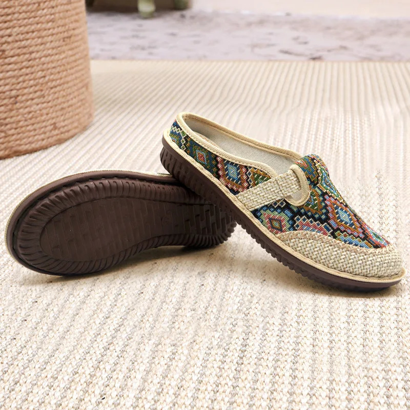 Fashion Womens Shoes Ethnic Style Embroidered Linen Breathable Outdoor Casual Slippers Shoes for Women Zapatos De Mujer 250314