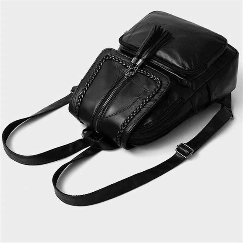 New Arrival Womens PU Leather Backpack School Backpack Classic Black Waterproof Travel Multi functional Shoulder Bag T250315