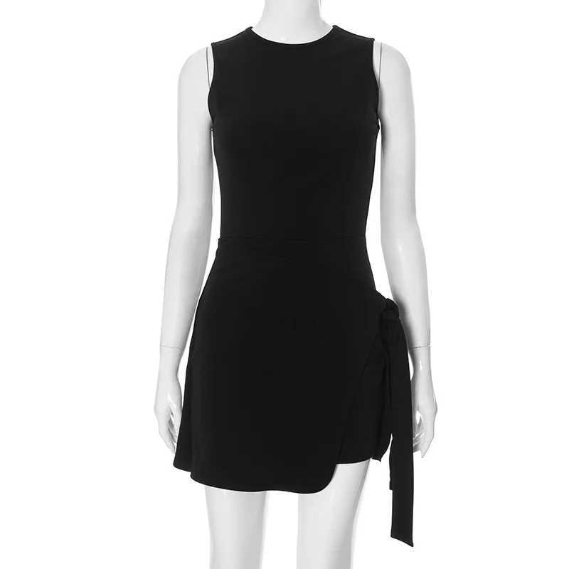 Summer Women Tight Fitting Sleeveless Sports Dress Casual Tennis Golf Fake Two Pieces One Piece Yoga Mini Dresses R250716