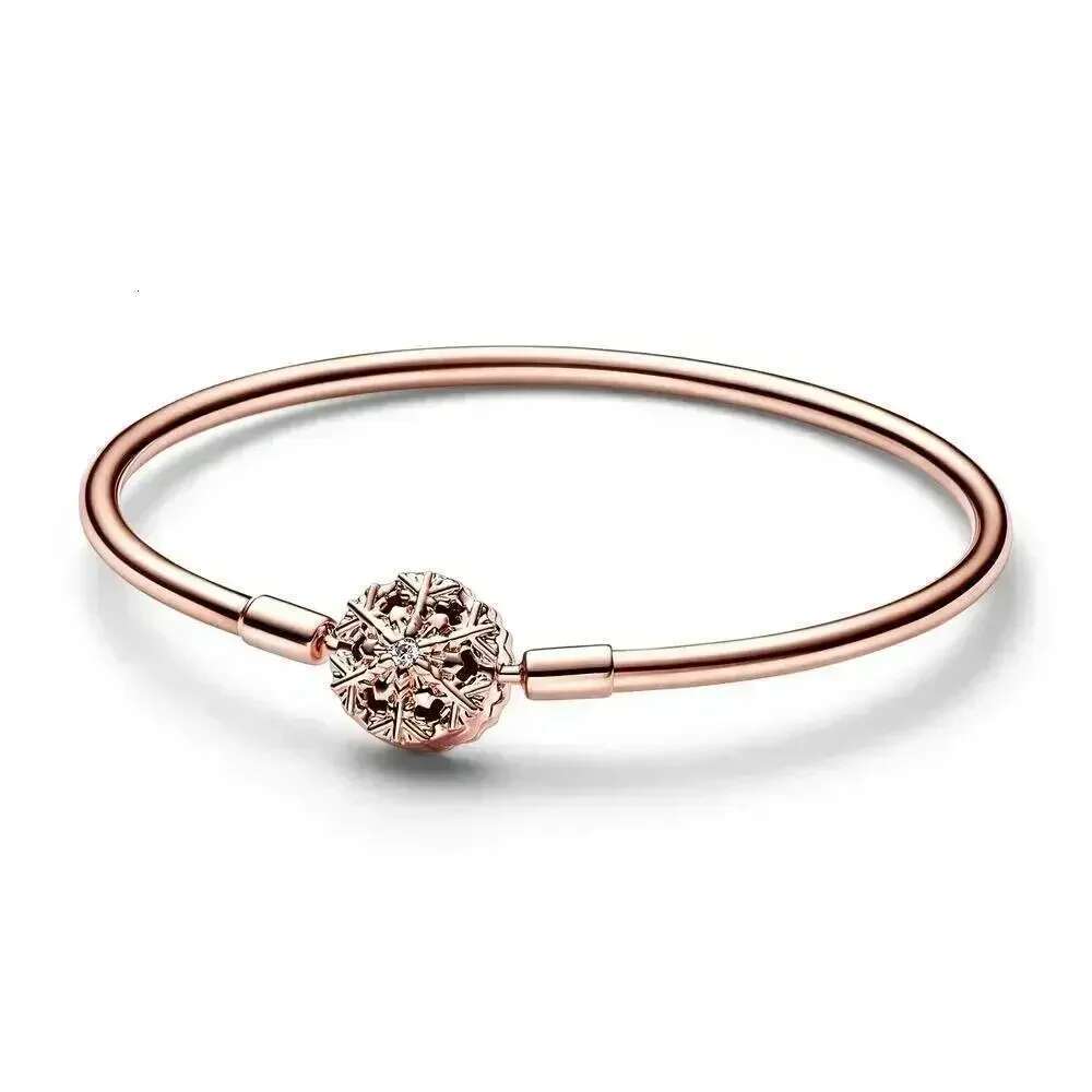 New 925 Sterling Silver Pretty Moments Asymmetric Star T-Bar Snake Chain Bracelet Sparking Snowflake Clasp Bangle For Gifts