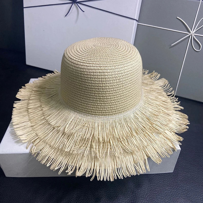 Fashion Wide Brim Womens Dome Tassel Straw Hat Sun Hat Beach Hat Sun Protection Jazz Hat Bucket Hat 250314
