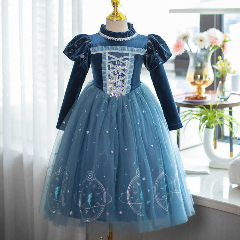 Girl's Dresses New Spring and Autumn Long sleeved Elsa Princess Dress Children's Dress Gold Velvet Girls' Dress Little Girl Performance