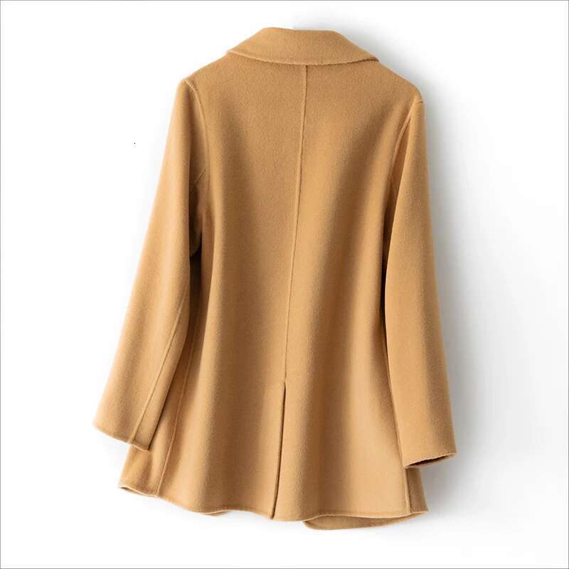 2024 New 100% Pure Wool Plaids And Tweedst Fashion Camel Women's Elegant Trench Coat