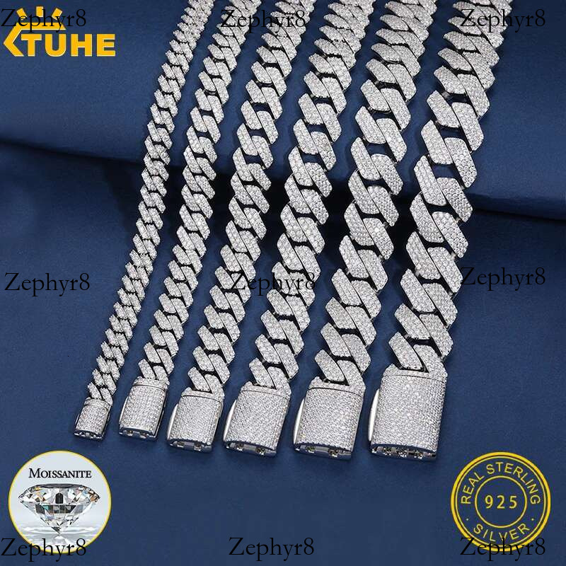 High Quality Unisex VVS1 Moissanite Cuban Chain Necklace Sier For Men Hip Hop Jewelry