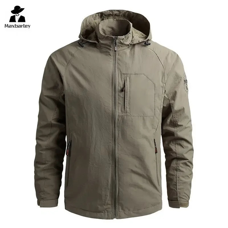 Spring mens waterproof jacket plus size windproof vest breathable fishing camping Gorpcore hooded clothing 250312
