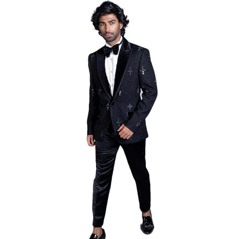 Bling Wedding Tuxedos One Button Appliques Men Suit Peaked Lapel 1 Piece Set Jacket Fashion Groom Business Blazers Customized
