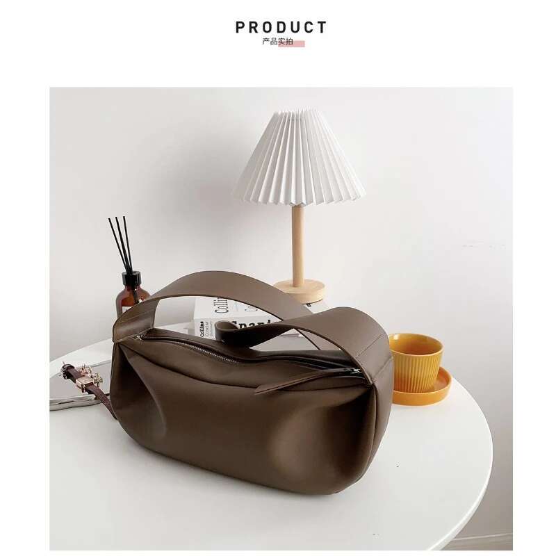 Pleated Crossbody Dumpg Genuine Leather Wide Shoulder Strap Cloud Underarm Package Hobos Bag For Women