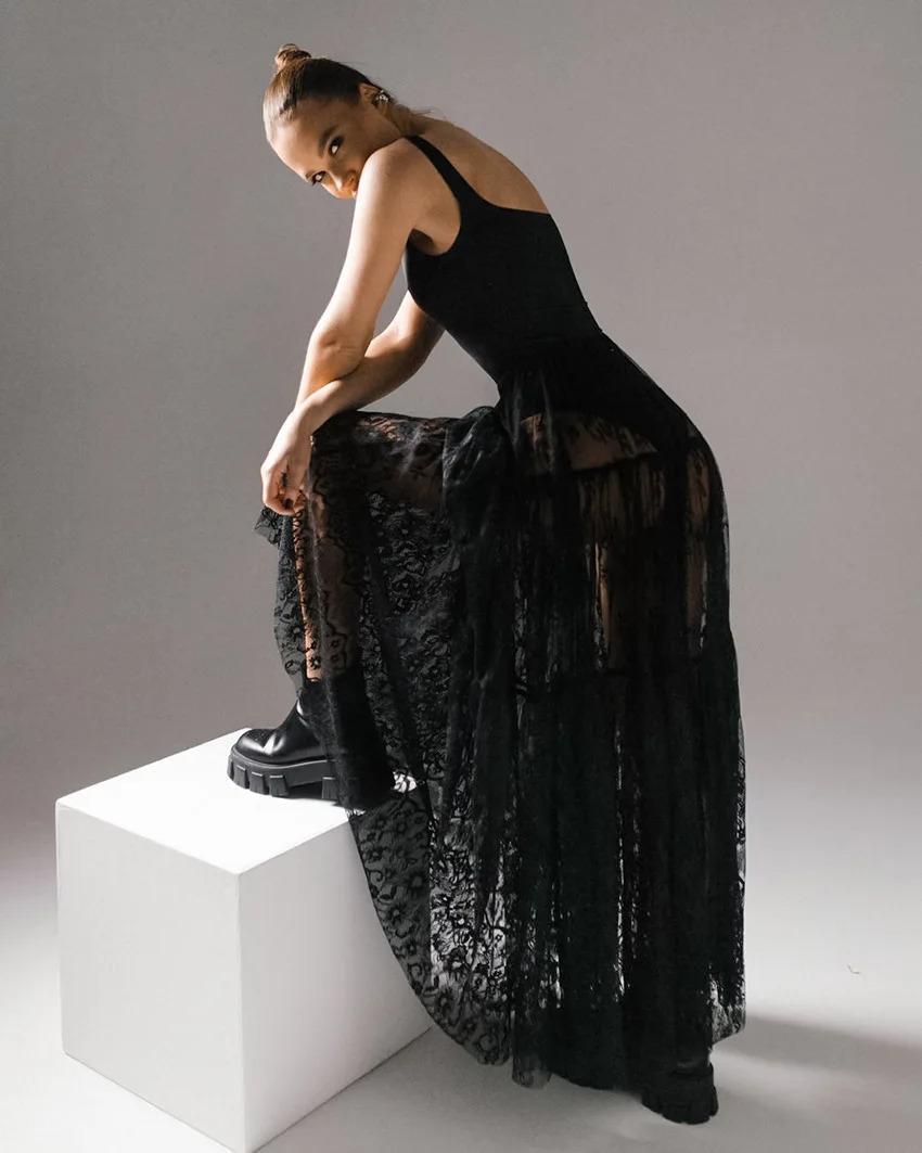Sexy Lace Dark Perspective High Waist Skirt European Summer Fashion Mesh Long Streetwear Loose Oversize 250310