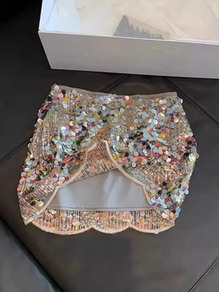 Fashion Colorful Sequin n Women Short Skirt High Street Summer Zipper Waist ALine Sexy Ladies Wrap Skirts 250310