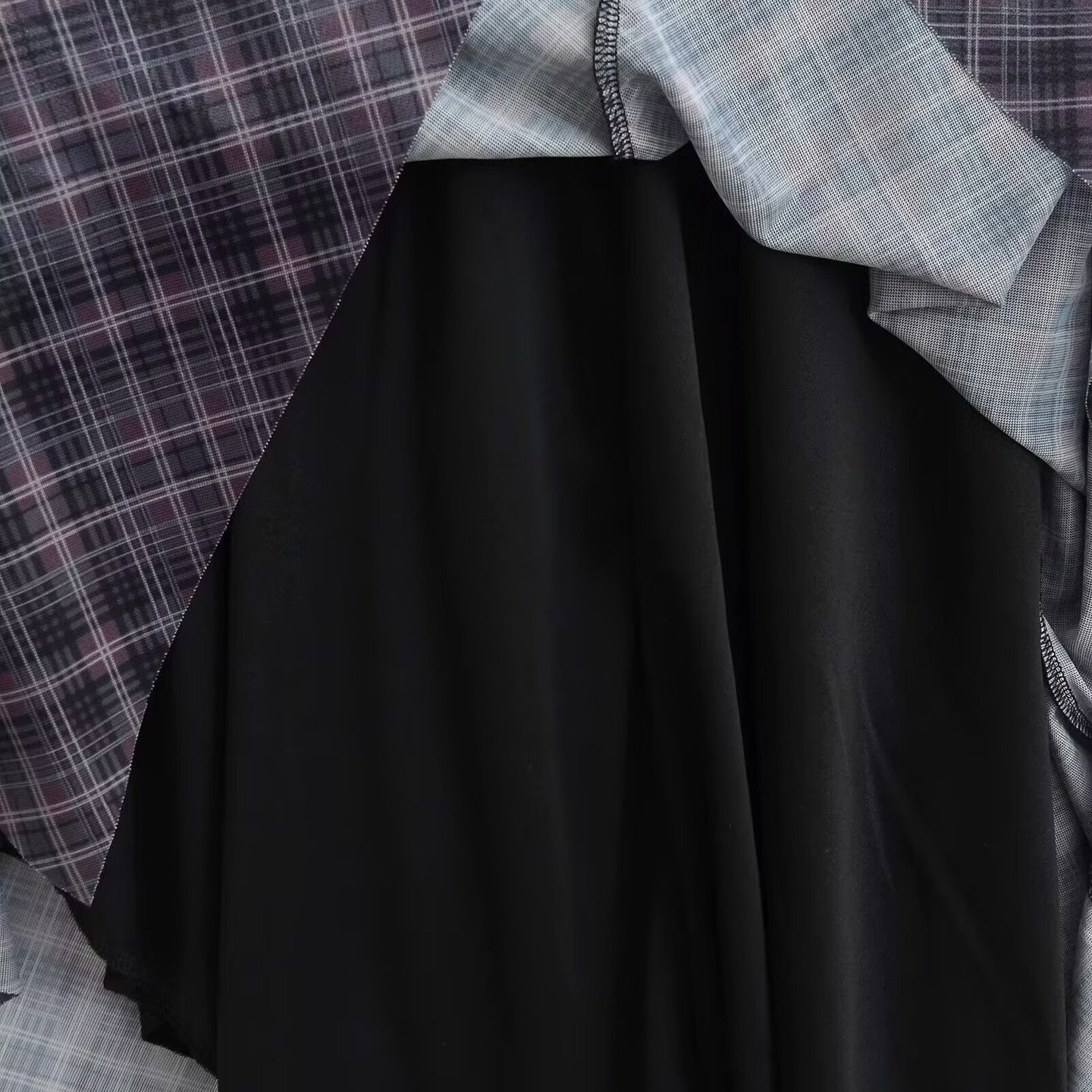 Personality Large Backless Plaid Pleated Silk Mesh Round Neck Sleeved Dress 2025 Summer New Style Long Skirt For Women