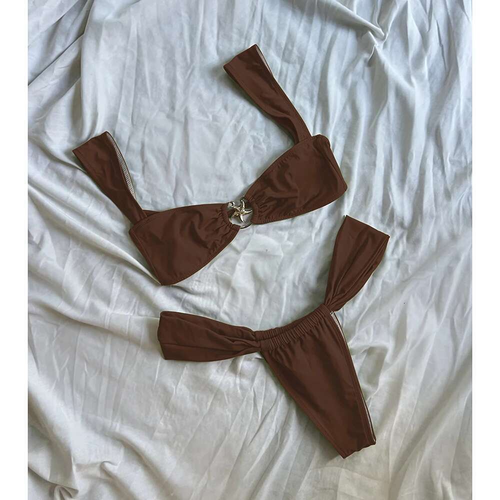 Push on bikini women's swimsuit 2025 sexy swimsuit starfish bikini set thong Brazilian bikini swimsuit solid swimsuit