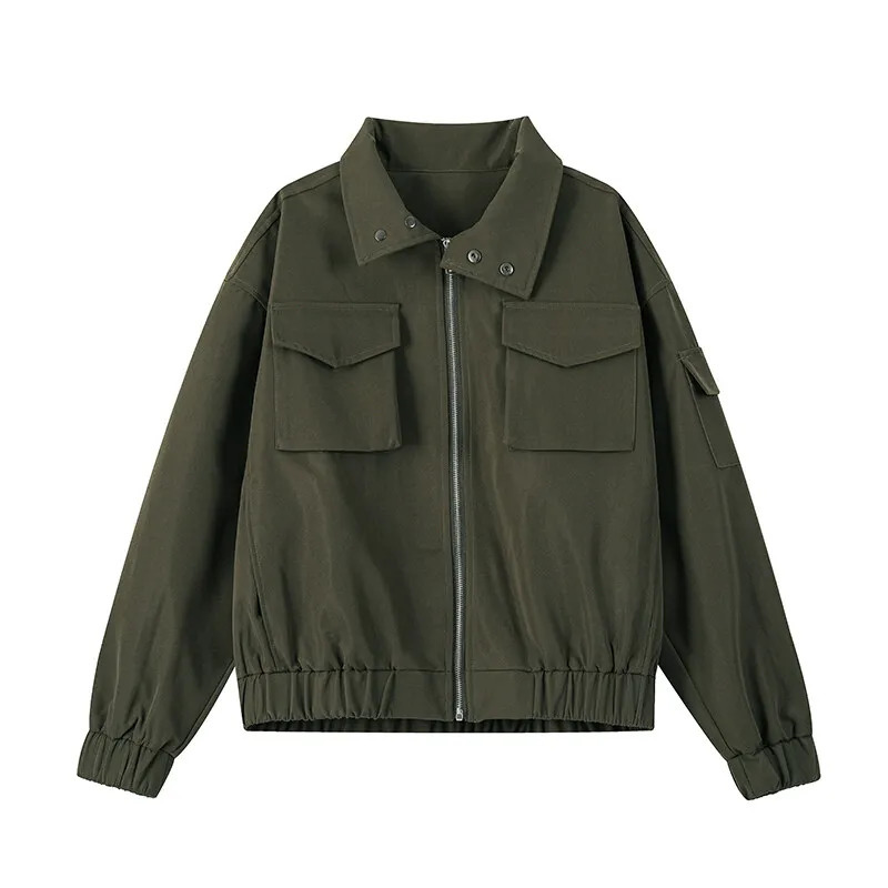 Mens Jacket Spring Double Pocket Street Collar Solid Color Zipper Fashion 250313