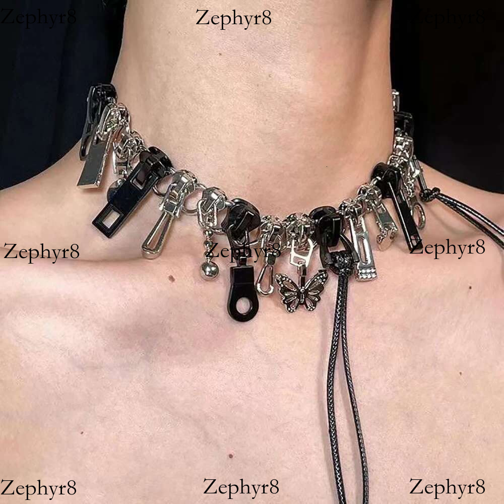 Cyber Punk Zipper Necklace Fringe Chain Head Y2k Hip Hop Choker Men's Women's Fashion Personality Jewelry Accessories