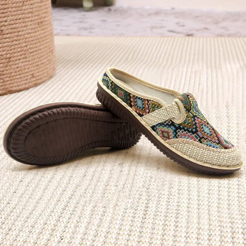 Fashion Womens Shoes Ethnic Style Embroidered Linen Breathable Outdoor Casual Slippers Shoes for Women Zapatos De Mujer 2024 250314