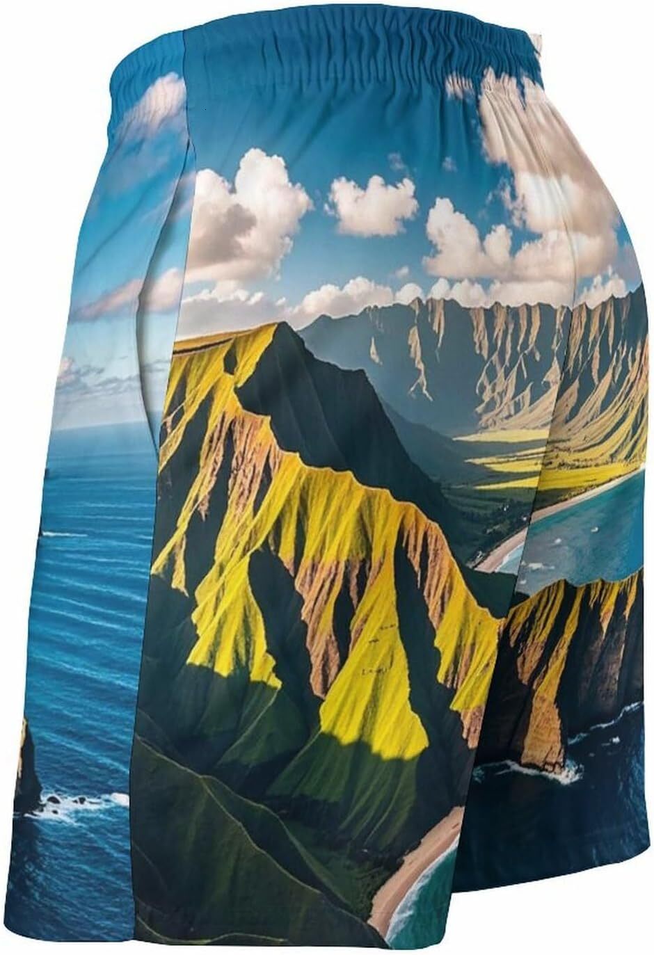 Mens Swim Trunks with Seaside Mountain Skyline Beach Shorts Quick Dry Drawstring Board Shorts with Pocket