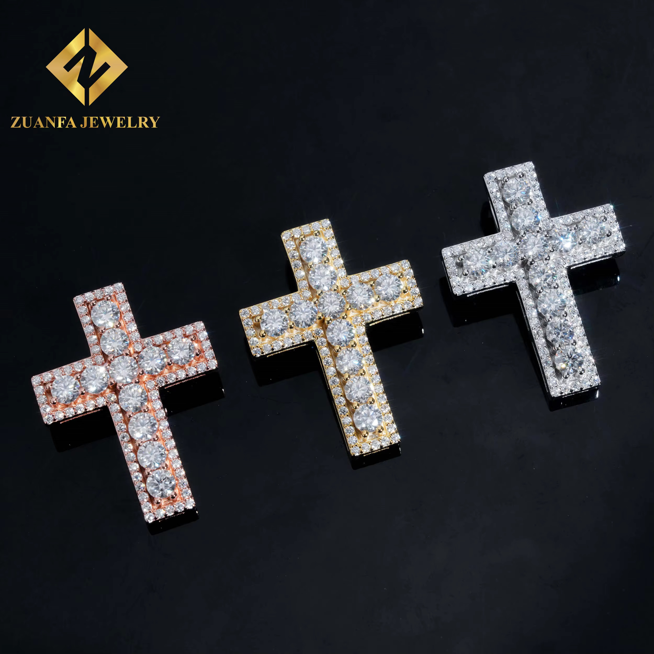 Hot Sale RTS Colorful Moissanite Cross Pendant 925 Sterling Silver Gold Plated Pass Diamond Tester Moissanite Pendant