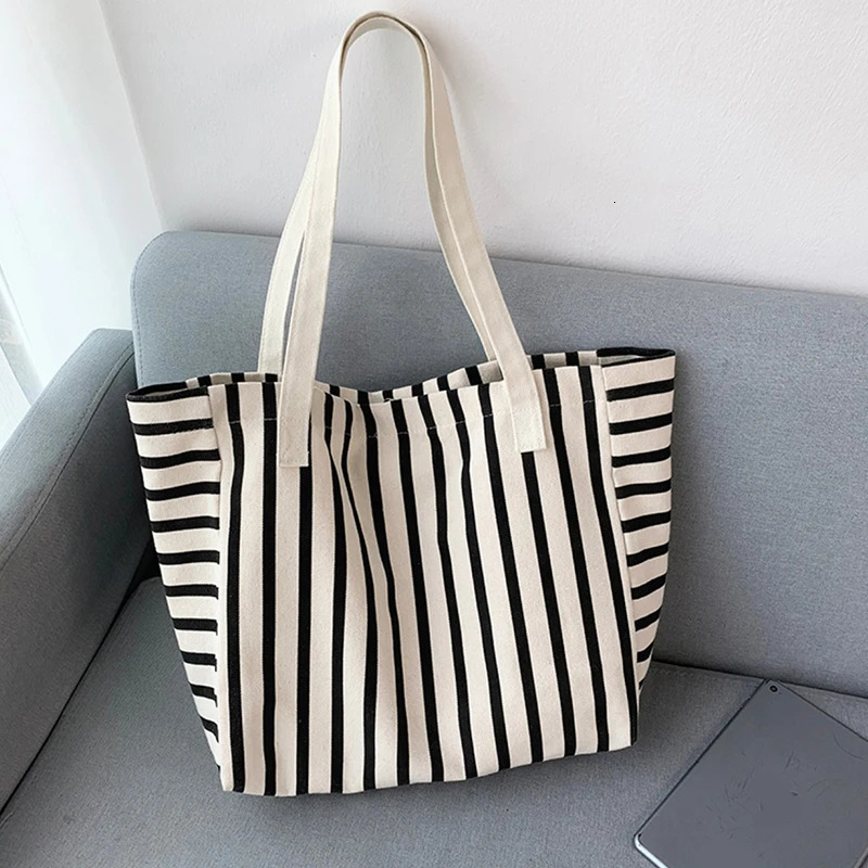 Womens Summer Bag Striped Shoulder Cross Shopping Bag Womens Casual Canvas Handbag 250311