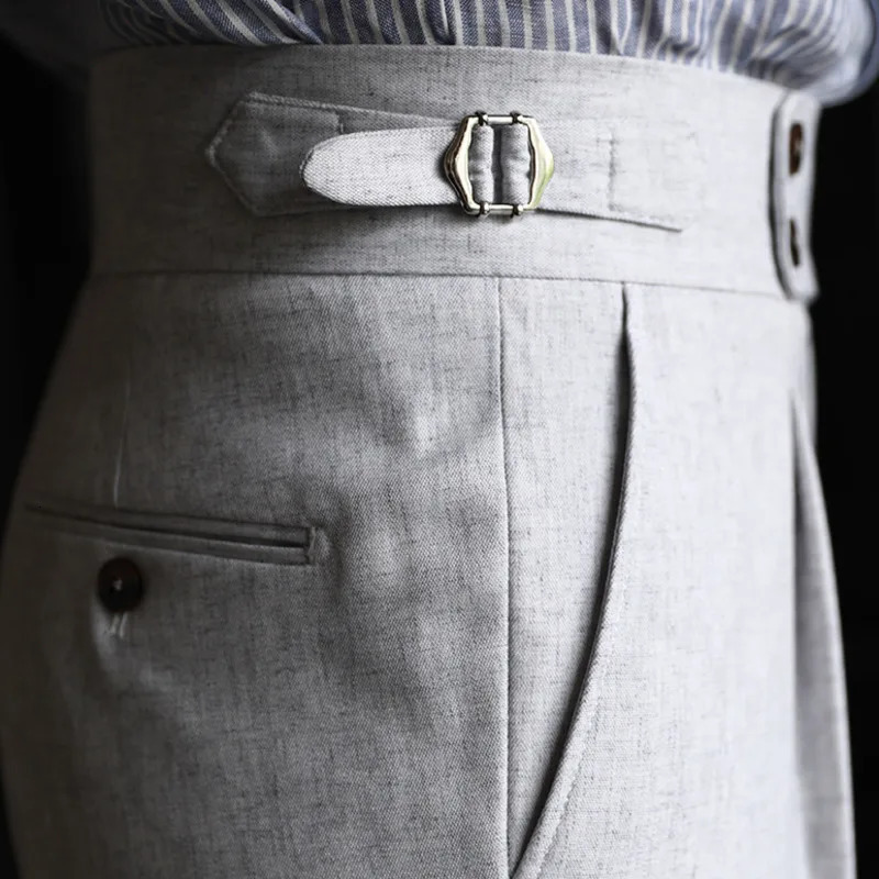 Italian mens formal pants Pantalones Hombre ankle British high waisted straight social Trousers 250313