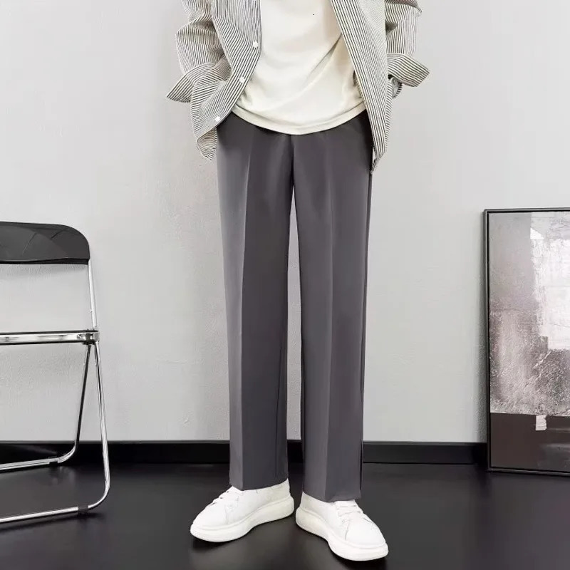 Black suit pants mens ultrathin fashionable society dress Korean solid color straight office 250313