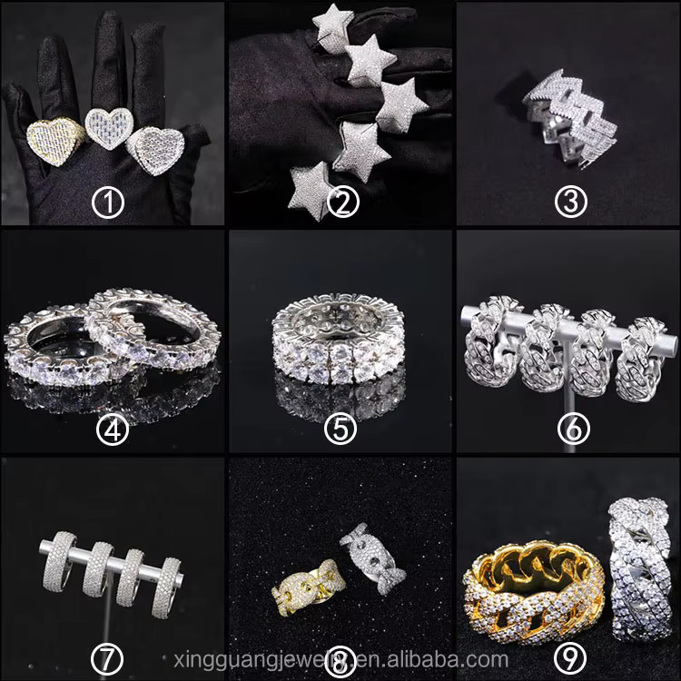XG RTS New Design Moissanite Rings 925 Silver Fine Jewelry Ring Hip Hop Diamond Ring for Men