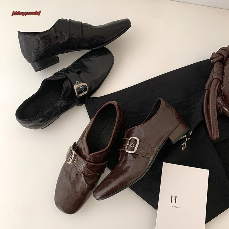 2025 Spring/Summer New British Style Interior Height Boosting Single for Women with One Line Buckle and Flat Bottom Le Fu Small Leather Shoes ddmypand
