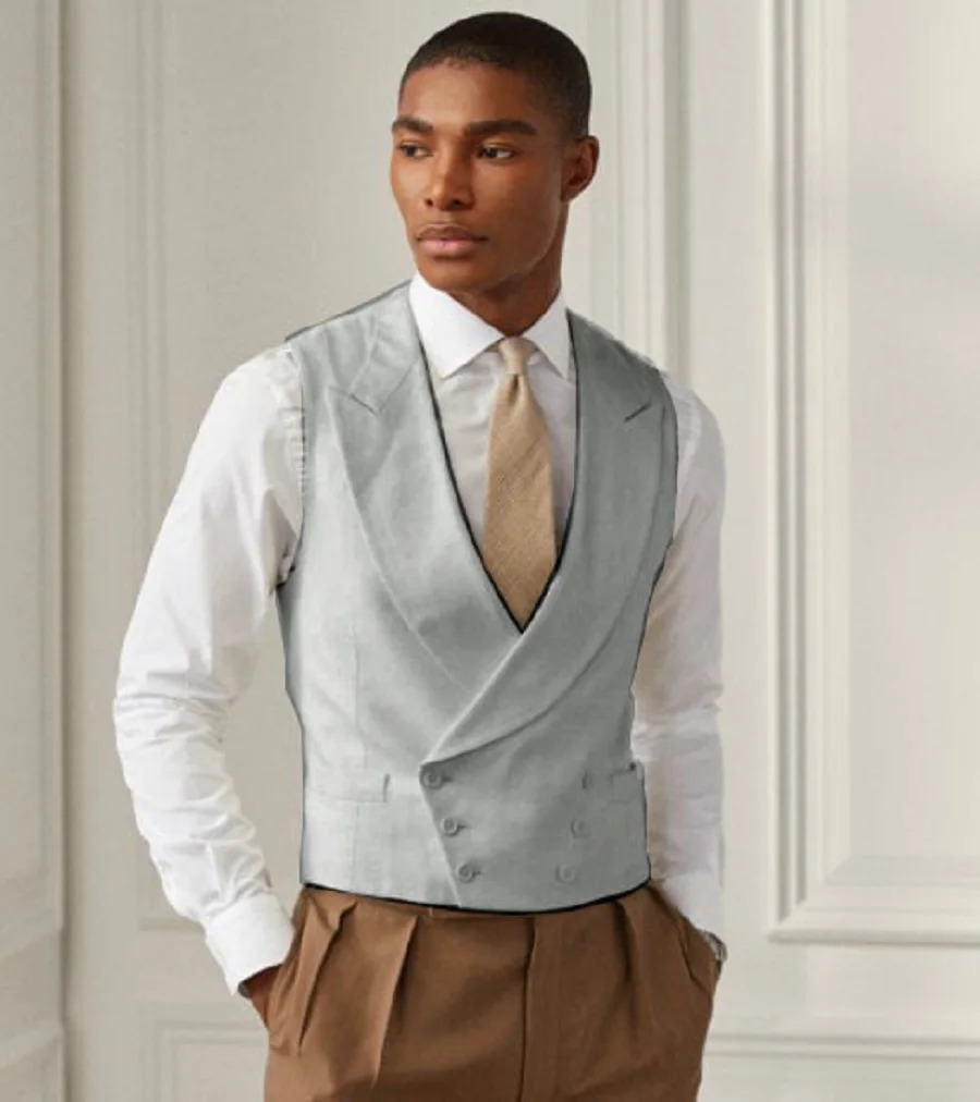 Mens Vest Lapel Double Breasted Slim Fit Solid Color Sleeveless Jacket Mens Tank Top Summer Wedding Evening Ball Formal Dress 250310