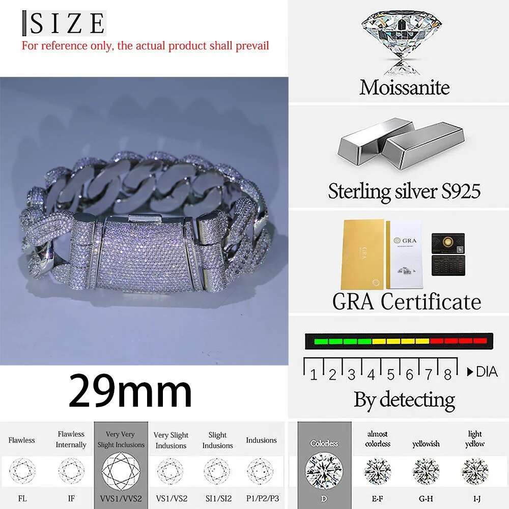 Custom 20mm Big Moissanite Dia k Iced Out Hip Hop Cuban Chain For Men Sier VVS Jewelry Charm Necklace