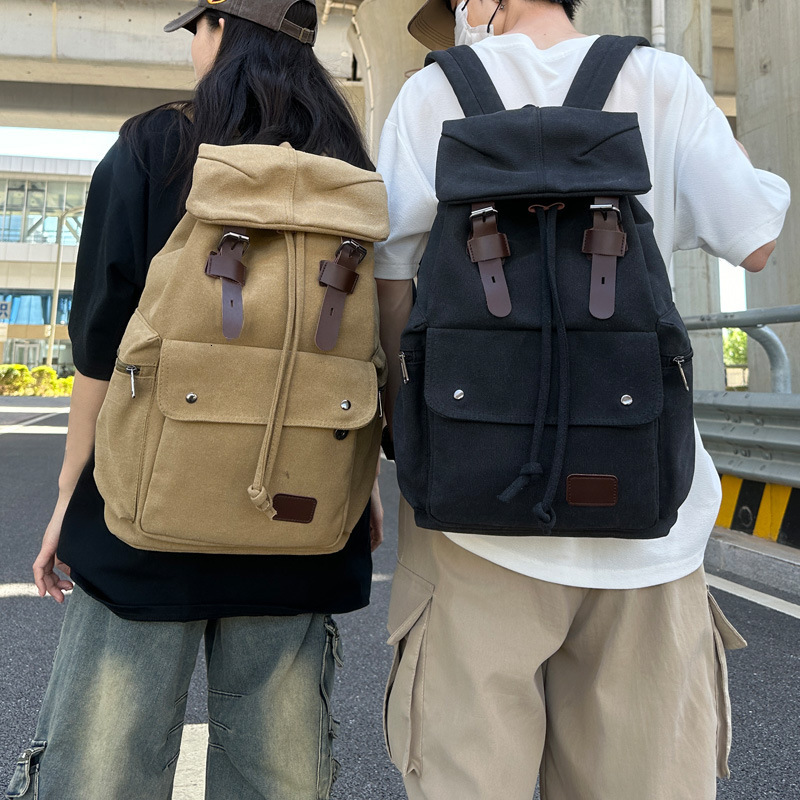 designer bag Casual Street Trendy Canvas Personalized Simple Student Outdoor Travel Drawstring Backpack