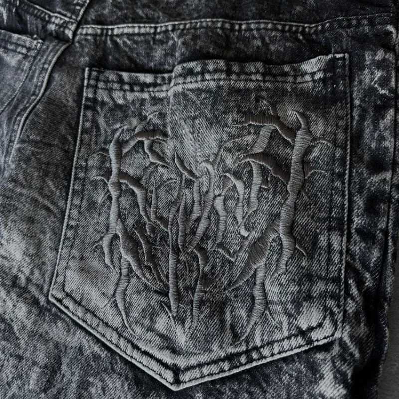 Gothic retro oversized pocket set unisex mop pants Y2K phantom jeans high street spider embroidery patch hip-hop streetwearT250319