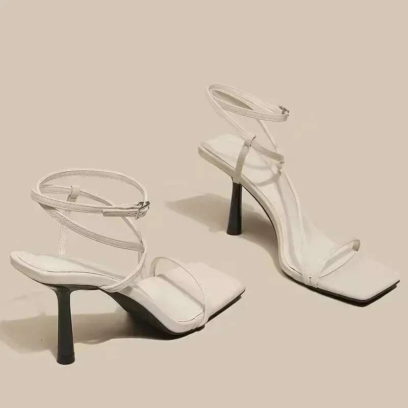 Open Toe 2024 Summer All-Match Sier French Square Head Stilettos Women's Stilettos High Heels Sandals Women