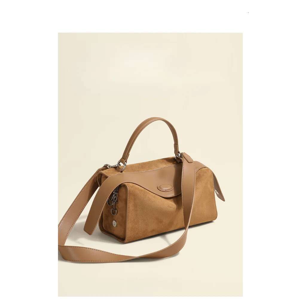 New Collection Coffee Color Pillow Tote 2 Sizes Matte Suede Cow Leather Women Shoulder Bag Daily-Use Winter Handbag