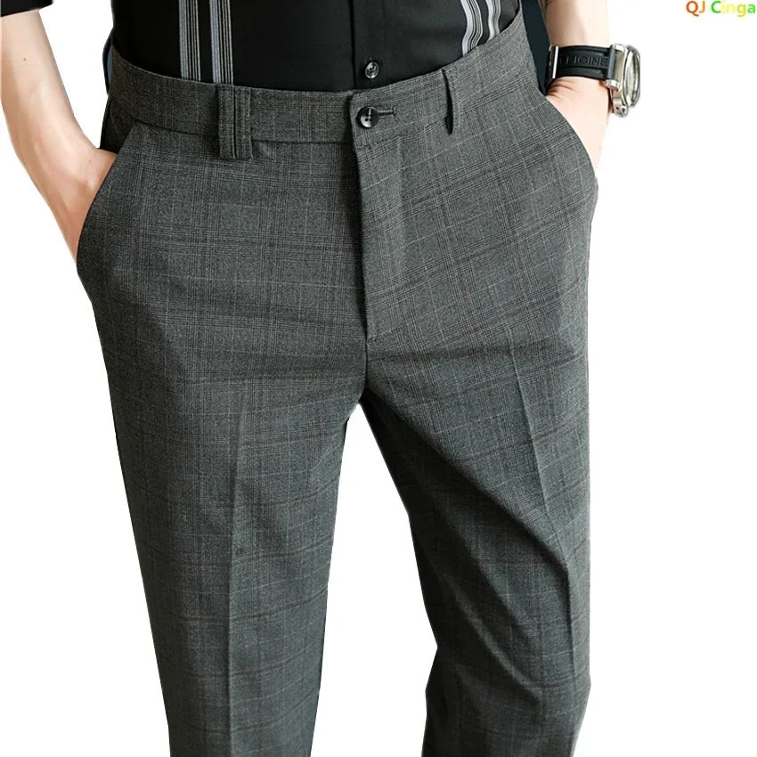 Grey flat bottomed pants for men fashionable ultrathin striped Trouser South Korean Navy blue Pantalones Hombre 283233343638 mens 250313