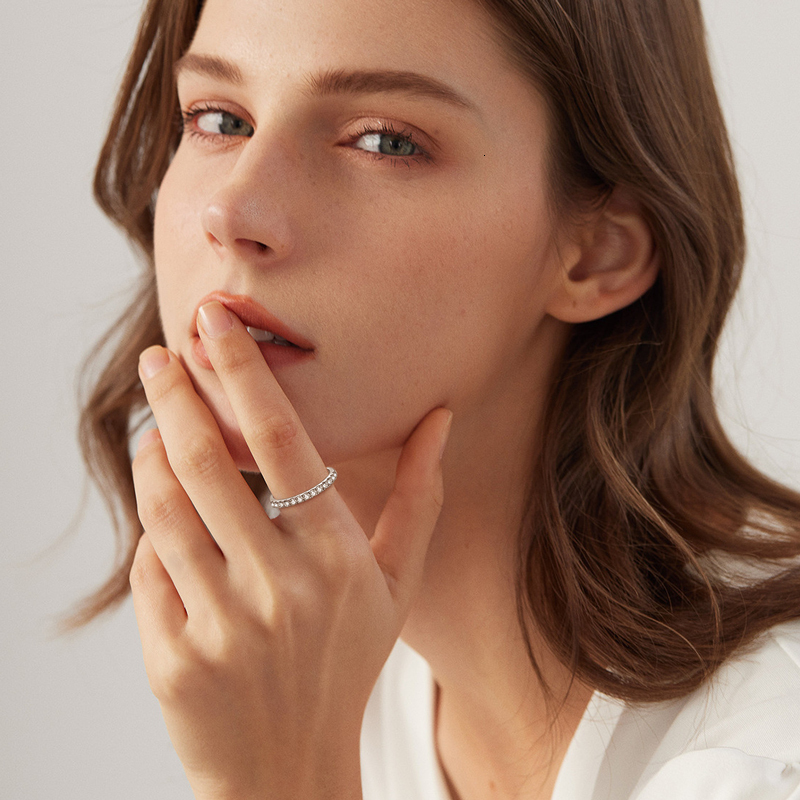 ANZIW 2 ct All Moissanite Ring Bridal Sets Silver 925 Solitaire Engagement Wedding Rings Stackable Eternity Bands for Women