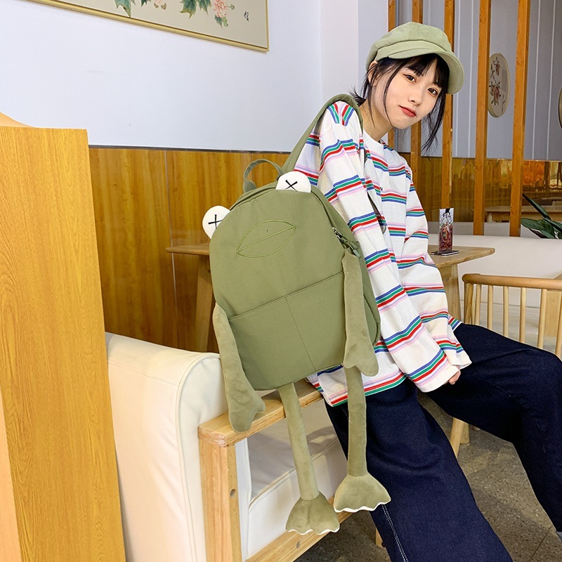 designer bag College style, niche, funny cute, ugly, cute little frog cartoon personality, internet celebrity backpack, trendy and cool backpack
