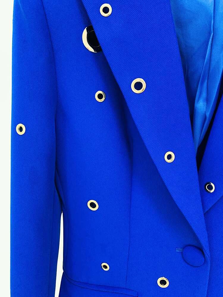 HIGH STREET 2024 FW Designer Fashion Runway Suit Stylish Rivet Metal Holes Slim Fit Blazer Flare Pants 2Pcs Set