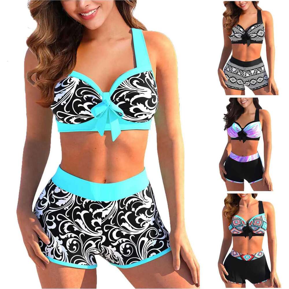 Two piece swimsuit, sexy, split style, high waist, printed, bikini, retro fashion, with bra pad and no steel bra