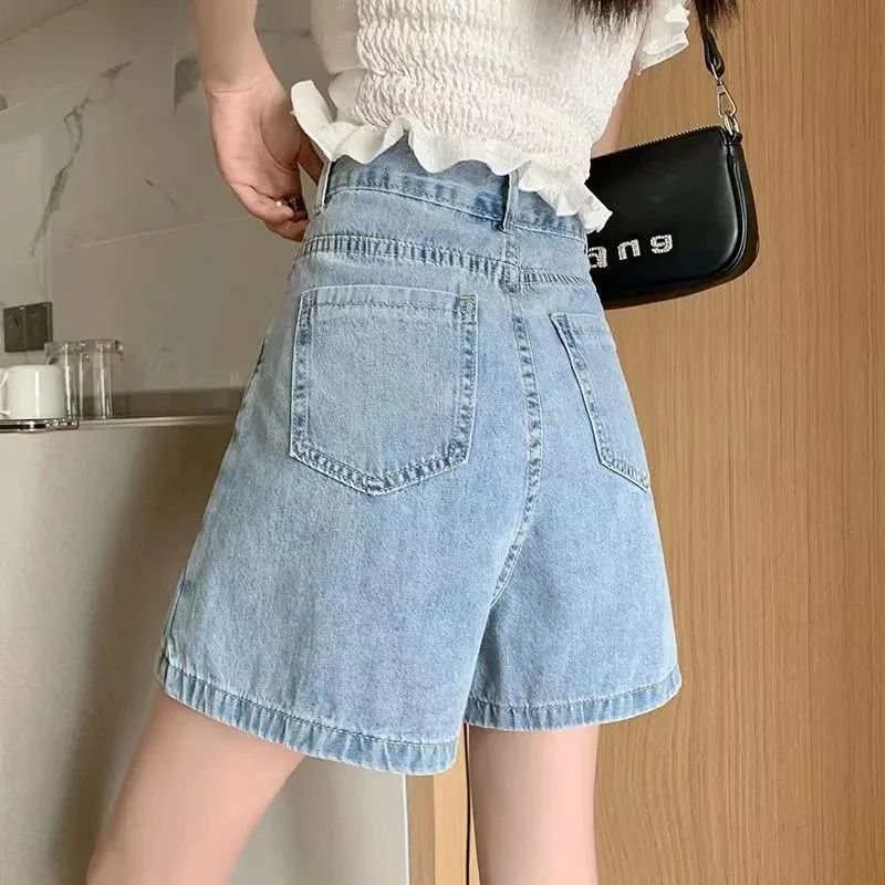 Fashion High Waist Denim Culottes Women Summer n Baggy Jean Shorts Two Pieces Lining Jeans Skirts Blue Pantskirt 250310