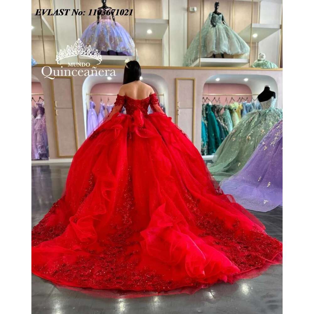 2025 custom red quinceanera prom dress sequins appliques lace cap sweet corset 16 dresses 15 years