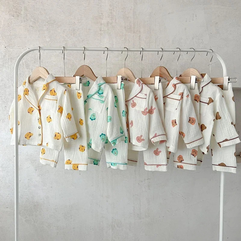 Baby pajamas 0-3 year old born boys and girls long sleeved cartoon animal printed cotton pajamas set family clothing lounge set 250314
