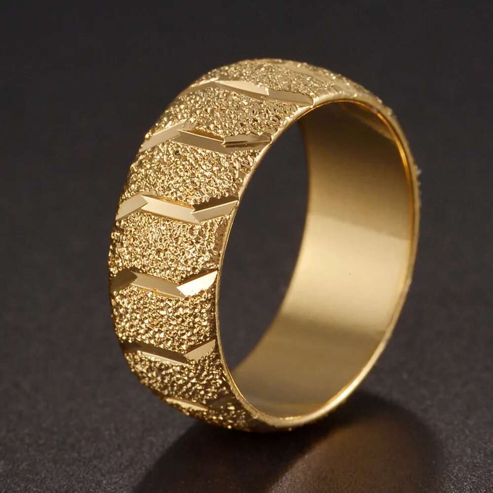 Matte Wedding Tire Rings for Men Wide Gold Color Stainless Steel Romantic Anniversary Women Jewelry