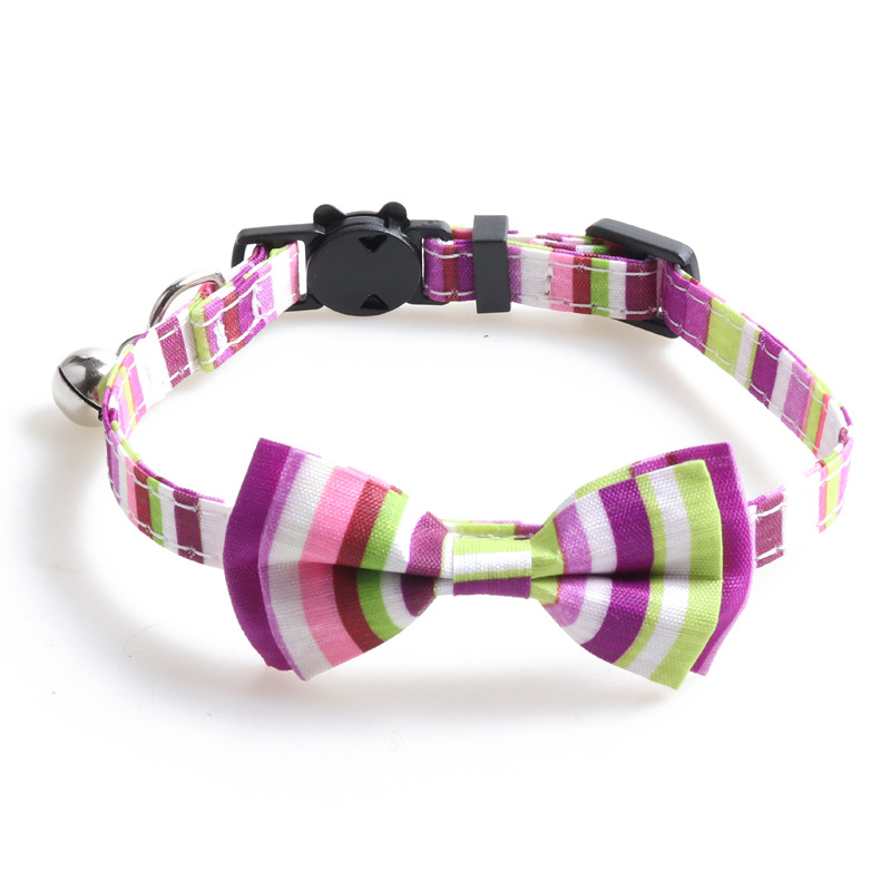 Colourful Cat Collar with Bells, Breakaway Kitty Bowtie Collar, Adjustable Colorful Striped Color Scheme Bow Tie Collar Soft Comfy Cat Safety Collar B