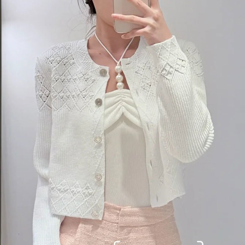 Women's Knit Hollow Out Cardigan Classic O Neck Single-Breasted Long Sleeve Cotton Blend 2Colors Stylish Soft Early Spring Luxury High-Quality De