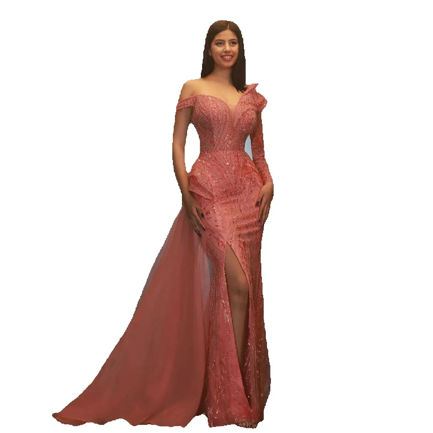 Sparkly Evening Dresses Sequins Prom Gowns Beading One Shoulder Customized Side Split Princess Sweep Train Formal Occasion Party Dress Vestidos De Noc