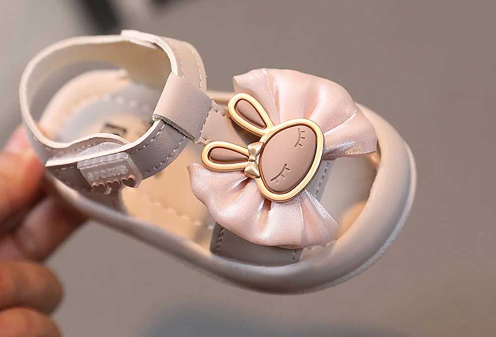 Korean style childrens sandals suitable for cute bunny baby girls sandals PU leather ergonomic newborn baby walking shoes summerT250315