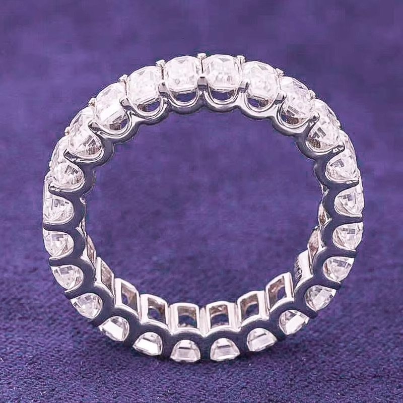 Pass Diamond Tester Hip Hop D Color VVS Bling Moissanite Baguette Band Eternity Ring With 925 Sterling Silver GRA Women Men