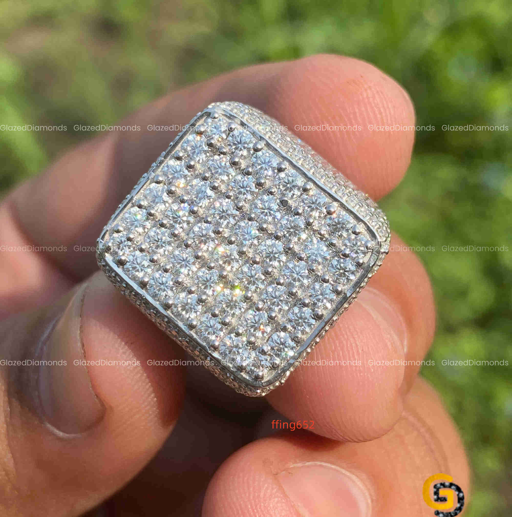 Sparkling Mens Finger Hip Hop Ring in 925 Sterling Silver and Iced Out by Round Brilliant Cut Moissanite Diamond in VVS Clarity