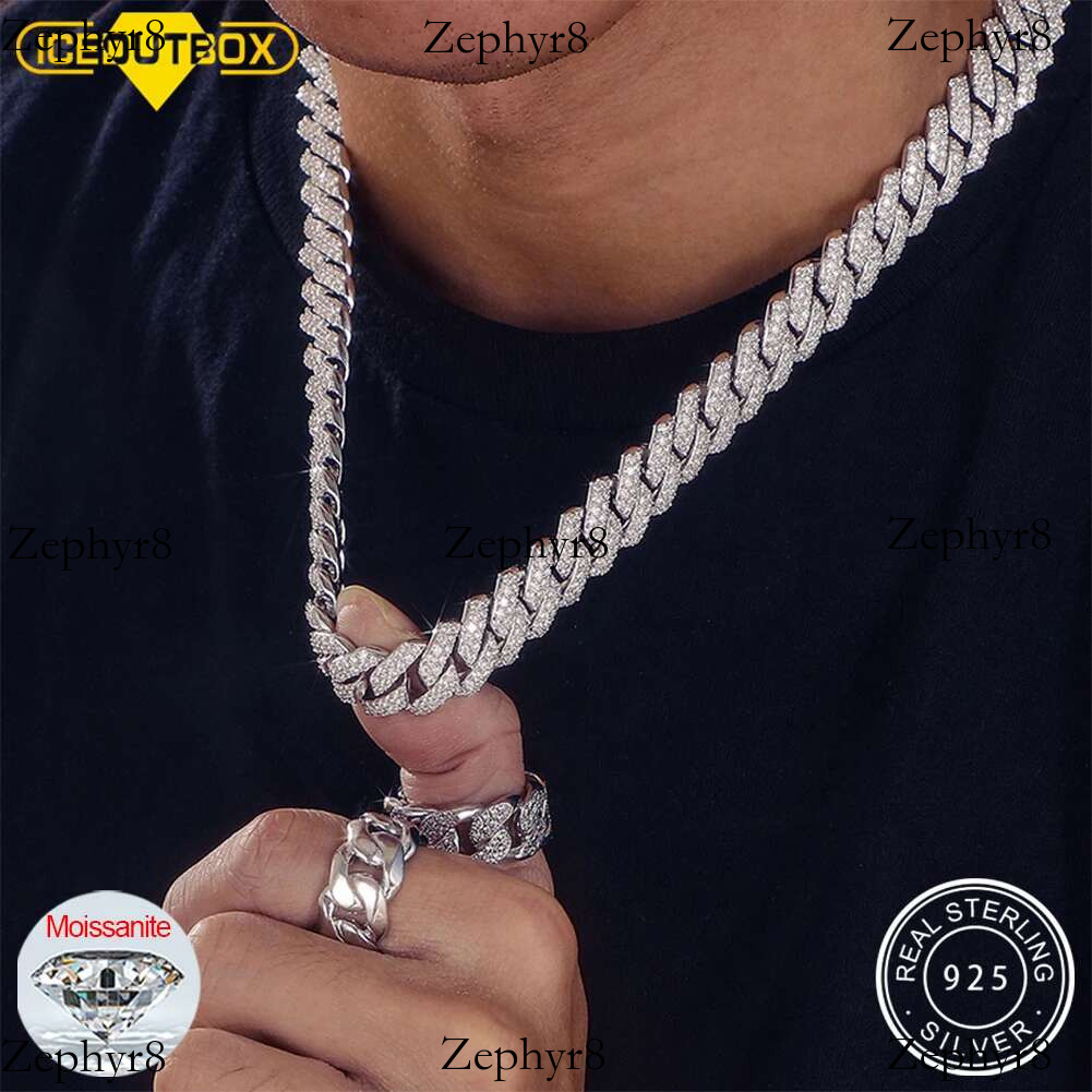 14mm S Sterg Sier VVS1 Moissanite Dia Cuban k Chain Necklace For Men Hip Hop Jewelry Miami Unisex Party Gift